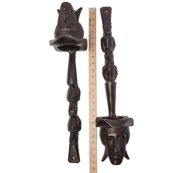 Vintage Indonesian Hand Carved Wood Tribal Figural Water Dipper Ladle Wall Decor - Picture 4 of 12